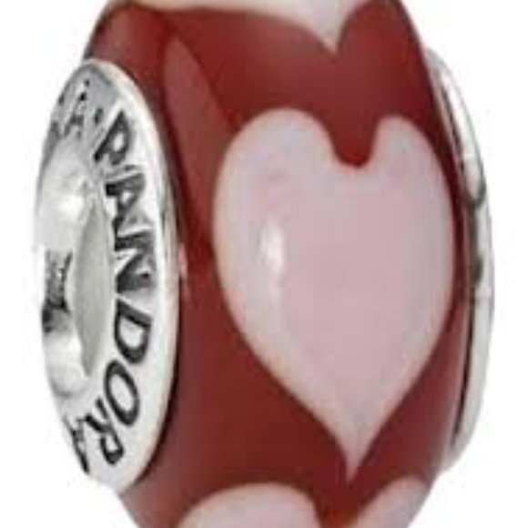 Pandora Murano red and white heart glass charm - Picture 1 of 4